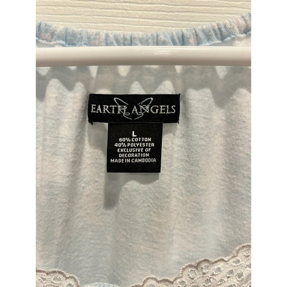 Earth Angels Nightgown Blue White Floral Sleeveless Cotton Knee Length Large - Picture 4 of 7
